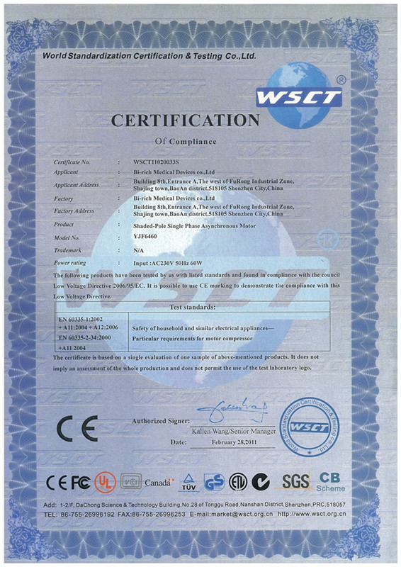 YJF 6460 compressor motor CE (LVD)