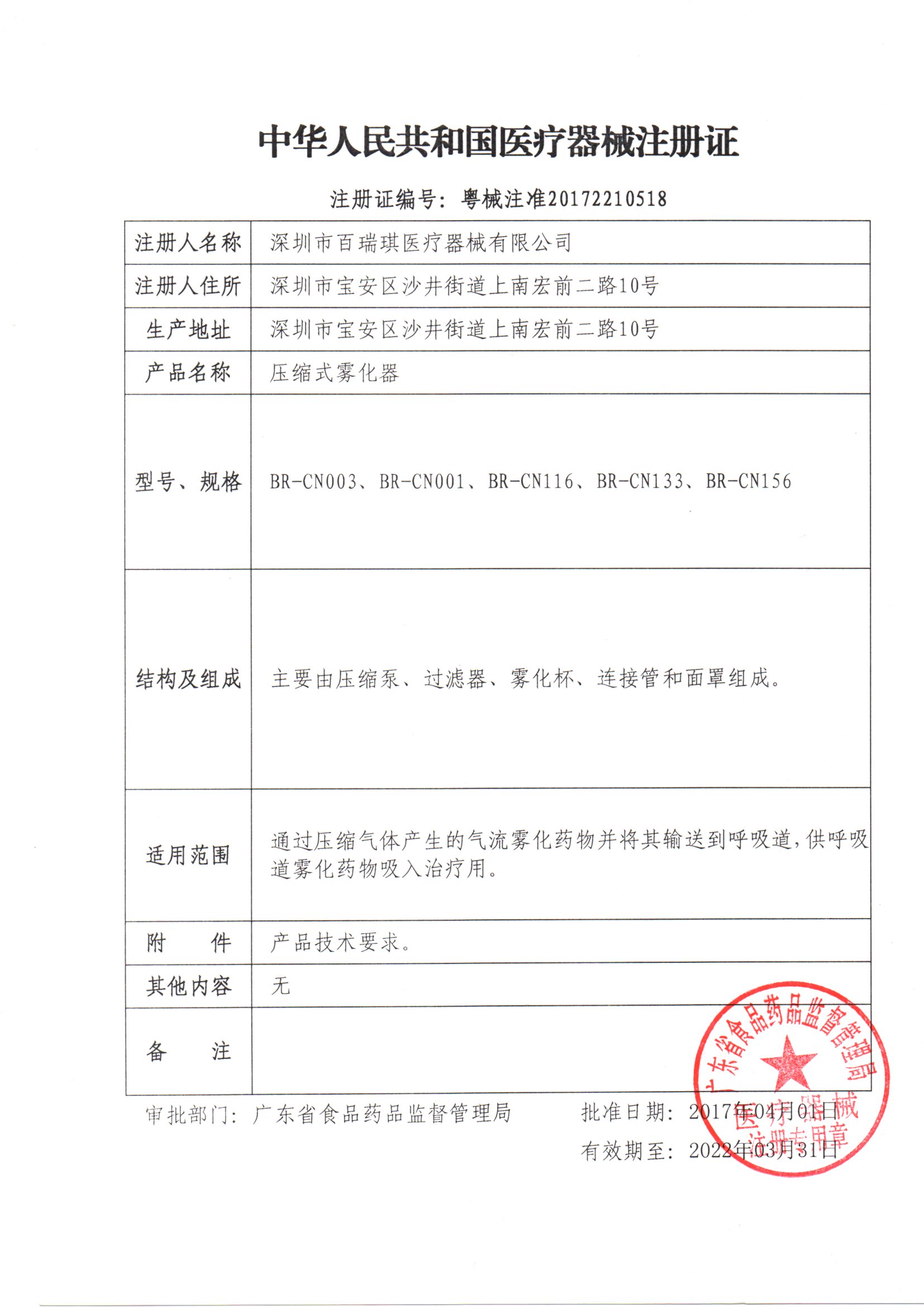 压缩式雾化器注册证